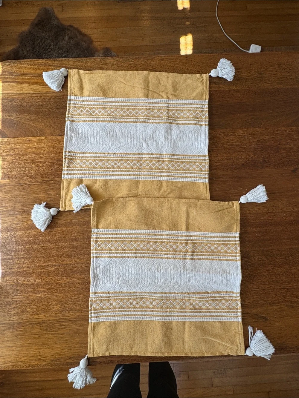 Handmade Yellow & Cream Pillow Covers from Oaxaca - Set of 2